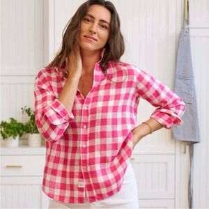 Frank & Eileen Eileen Relaxed Linen Shirt Women’s Size S Gingham Plaid Check